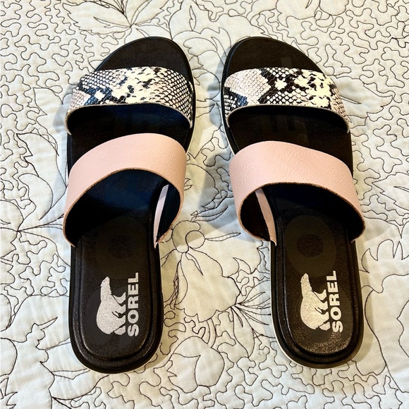 SOREL Ella Il Slide Sandals for Women in Mauve Vapor Snake Print Leather Sz 11 - Picture 7 of 13
